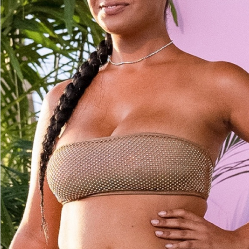 PrettyLittleThing Mocha Diamante Bandeau Bikini Top Size XXXL.